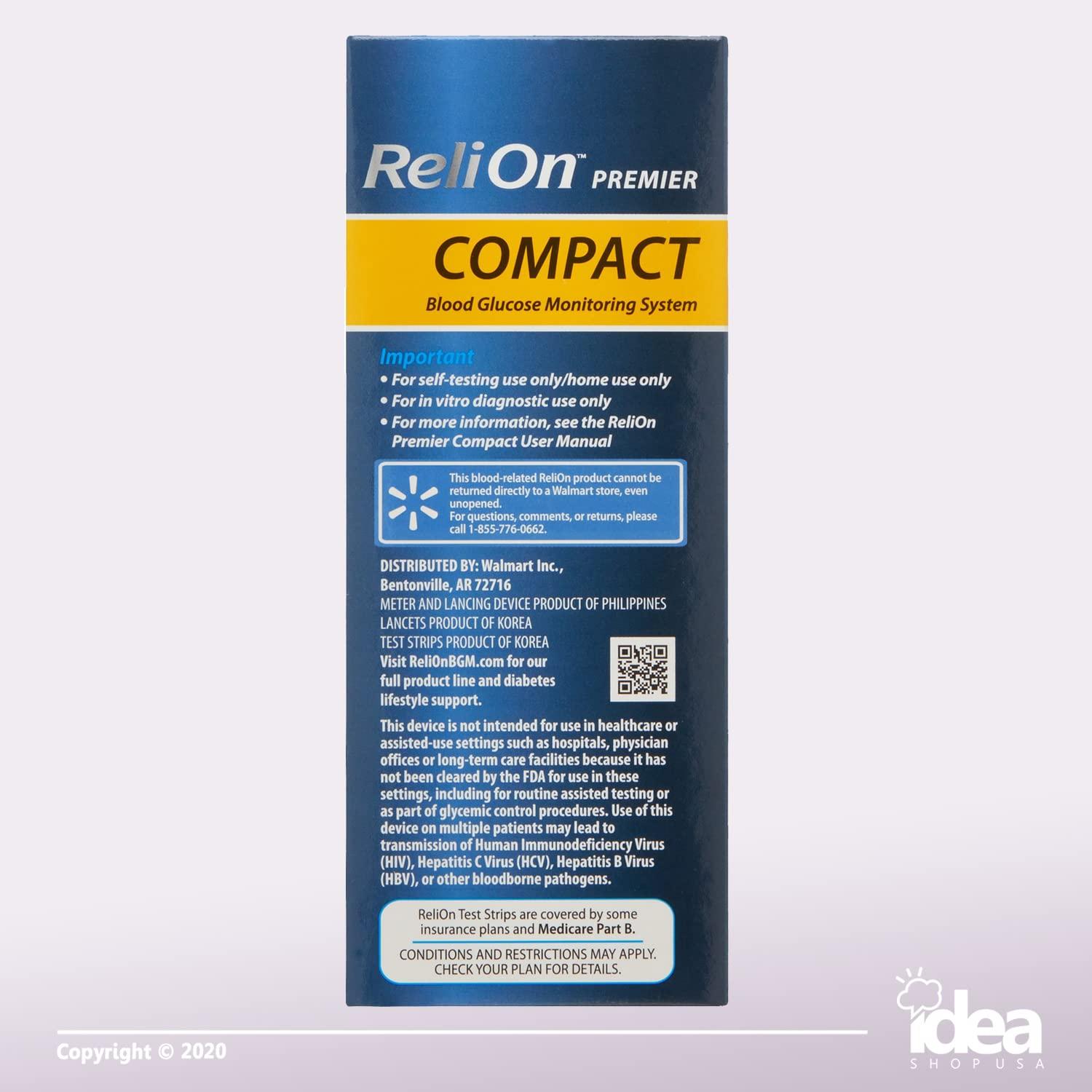 ReliOn Premier Compact Glucose Monitoring System Bundle Meter, 50 Test