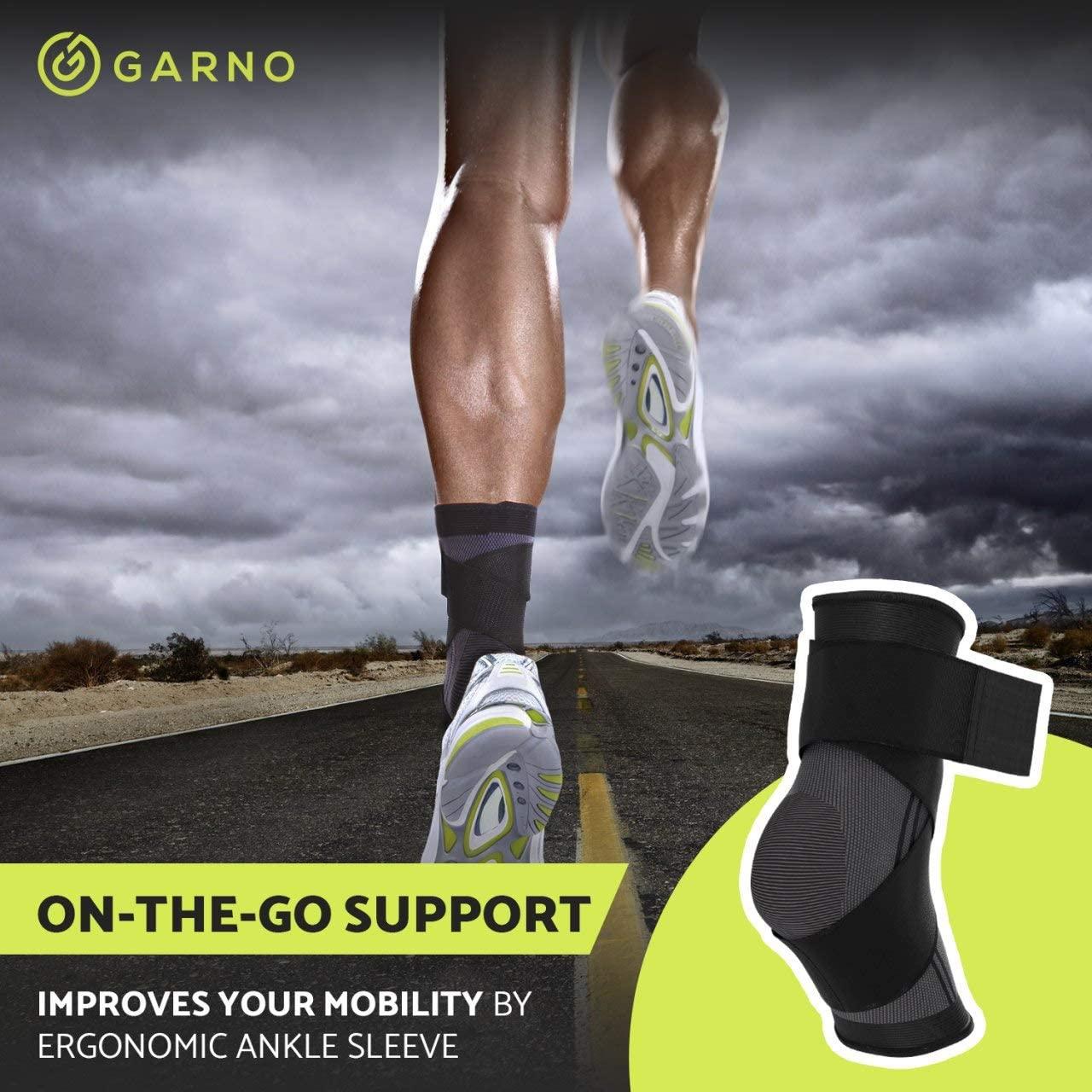 GARNO Ankle Brace Compression Sleeve with Adjustable Straps, Arch