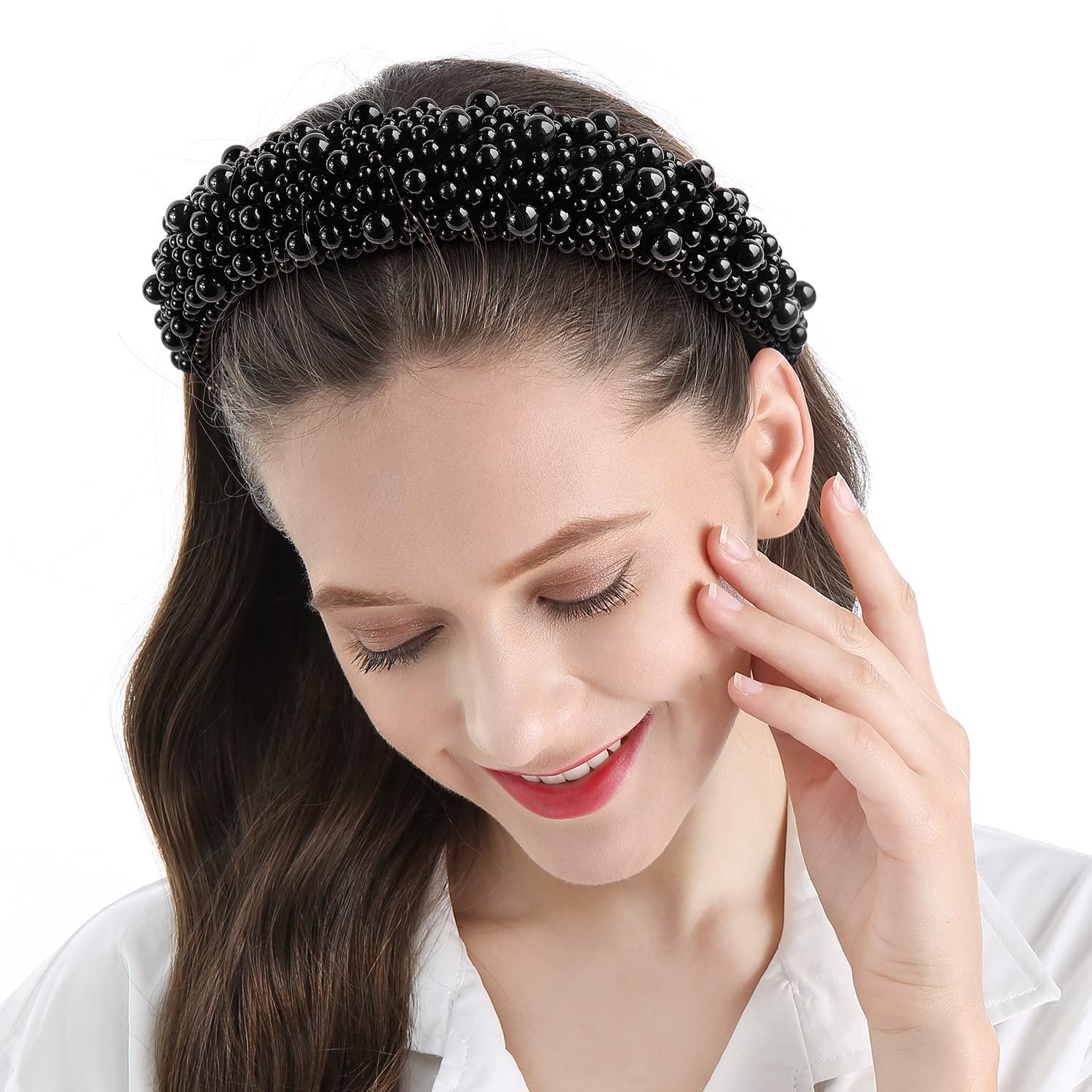QIANXUAN Fashion Pearl Headband for Women - Elegant Black QIANXUAN Fashion Pearl Headband for Women - Elegant Black