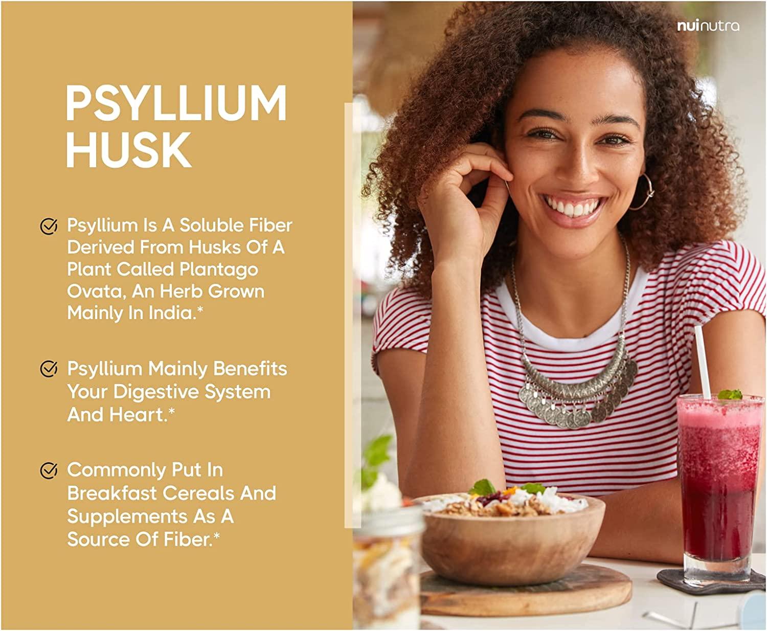 Nui Nutra Psyllium Husk Supplement 1500mg 450 Capsules Soluble Fiber