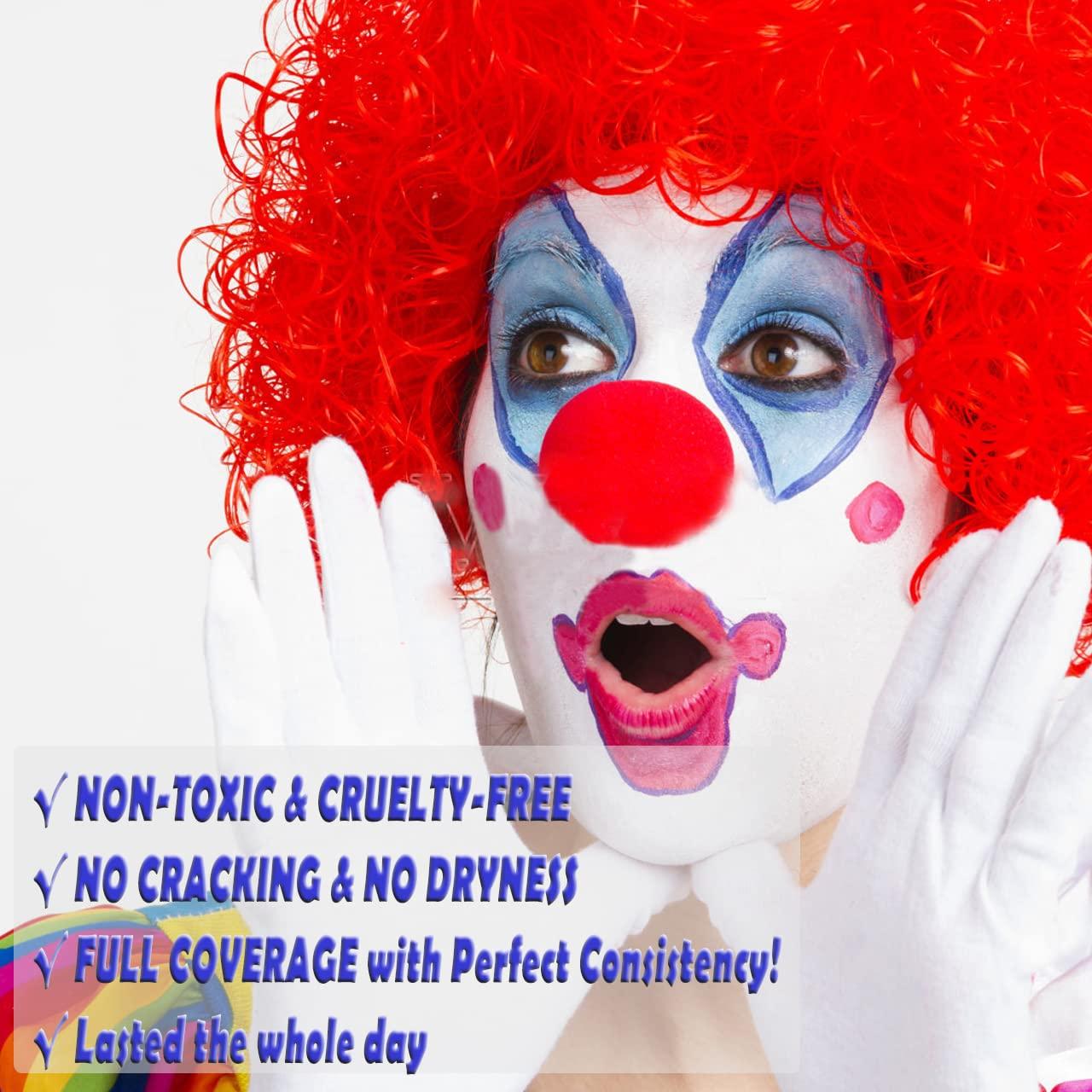 Clown Makeup Kit, White Red Blue Face Paint Joker Makeup Kit, Red
