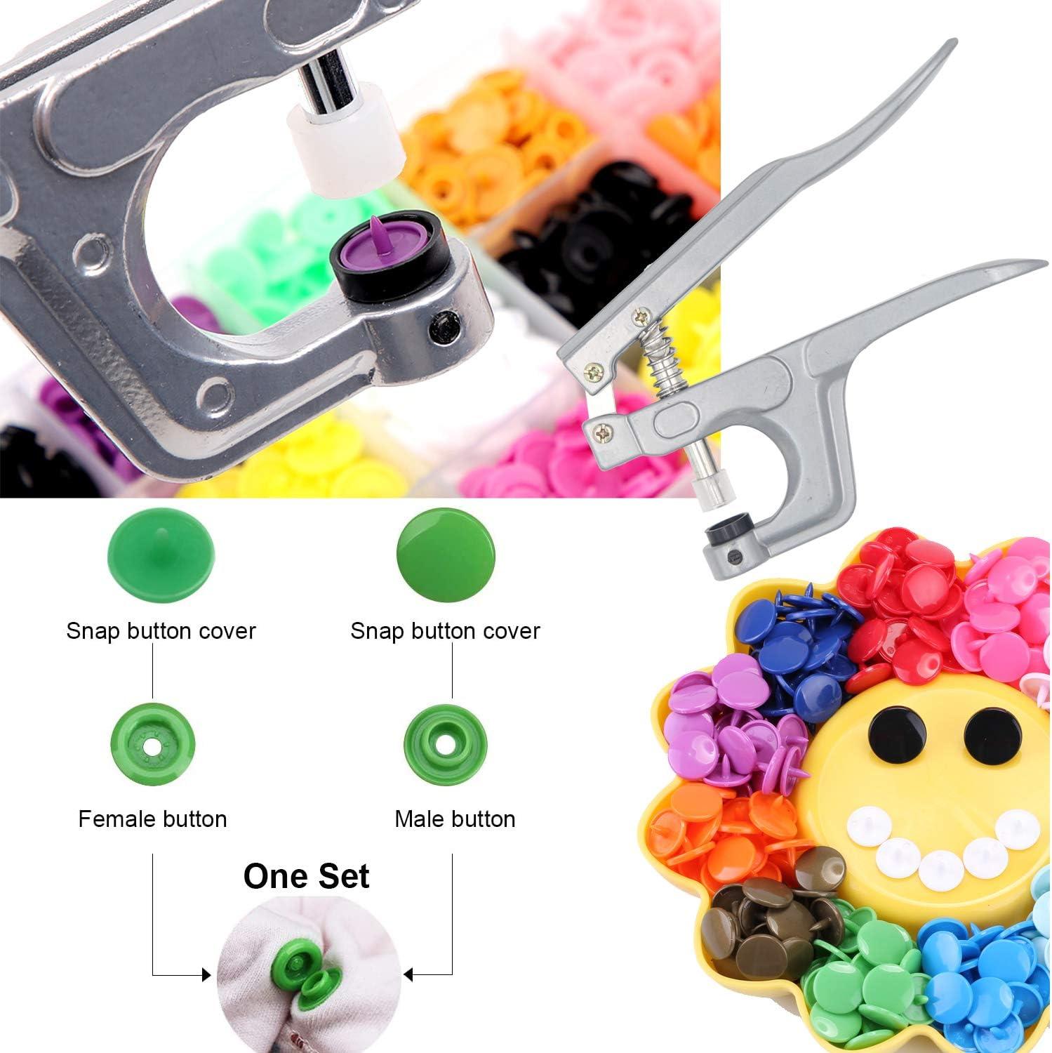 EuTengHao 1440Pcs Plastic Snap Buttons No-Sew Snap Fasteners T5 Snaps with  Snaps Pliers Kit for Clothing Sewing Rain Coat Bibs Clothes Crafting(24  Colors 360Sets)