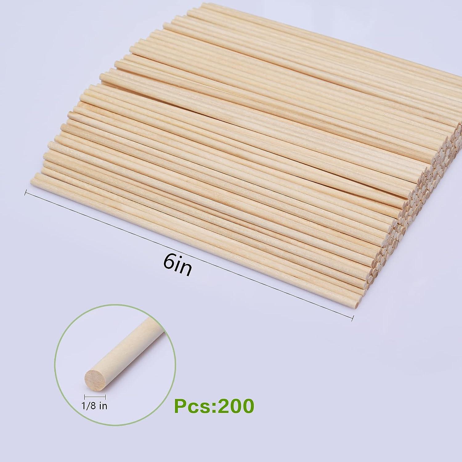 200 Pieces Wooden Dowel Rod6x1/8 Unfinished Natural Hardwood Sticks