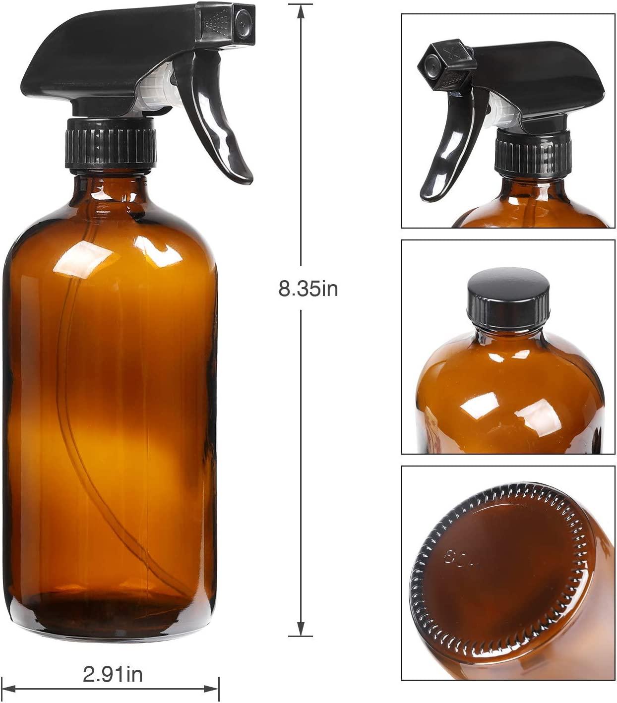 9 Pack Glass Spray Bottle 16oz, Empty Amber Spray Bottle Refillable