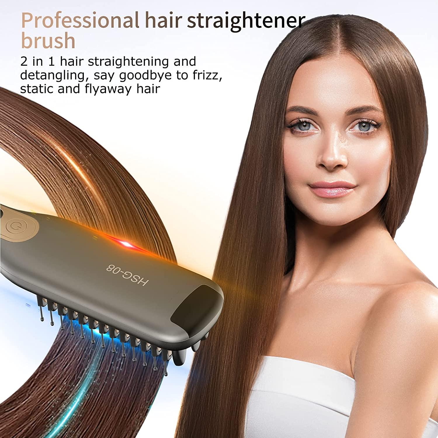 Hair Straightener Brush, Fast Heating Ceramic Hair Straightener Comb with 4  Temp Settings, Anti Scald, Auto Temperature Lock, Auto-Off, Quick &  Professional Hair Salon for Frizz-Free Silky Hair, Gold