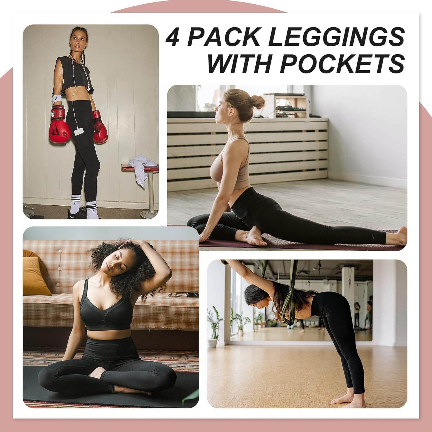 NexiEpoch 4 Pack Leggings for Women with Pockets- High Waisted Tummy  Control for Workout Running Yoga Pants Reg & Plus Size : : Sports  