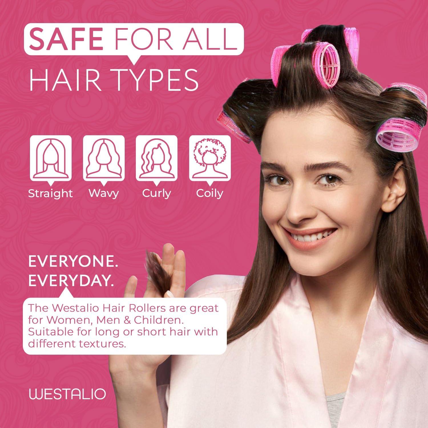 WESTALIO 41 PCs Hair Rollers With Clips 18 Durable Self Grip Heatless Hair Curlers Rollers 16 Duckbill Hair Clips 1 Comb For Long Short Hair Comes in 3 Sizes 64mm 46mm 35mm 28mm 6 pcs each