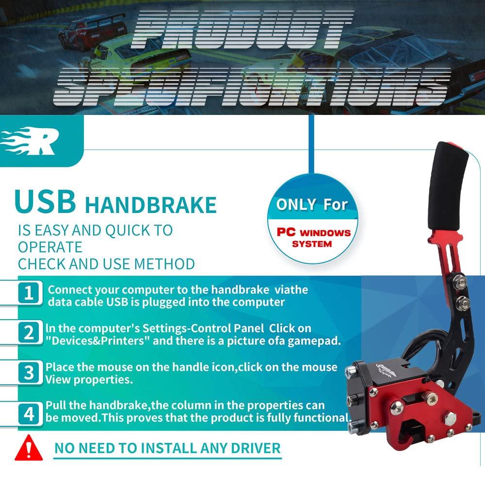 CNRAQR PC Racing Game USB Handbrake for 16Bit SIM for Racing Games