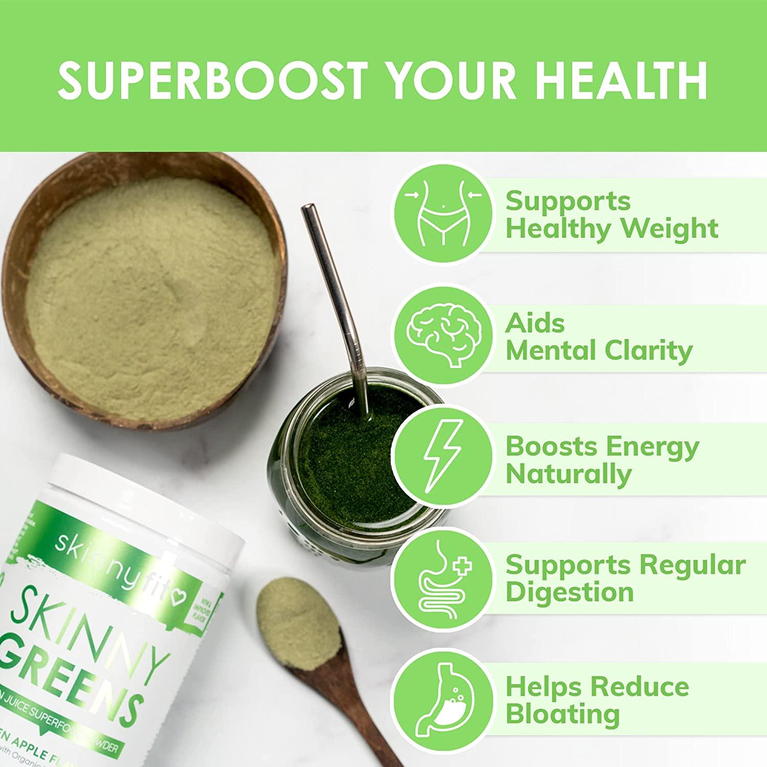 SkinnyFit Skinny Greens, Green Juice Superfood Powder, Green Apple