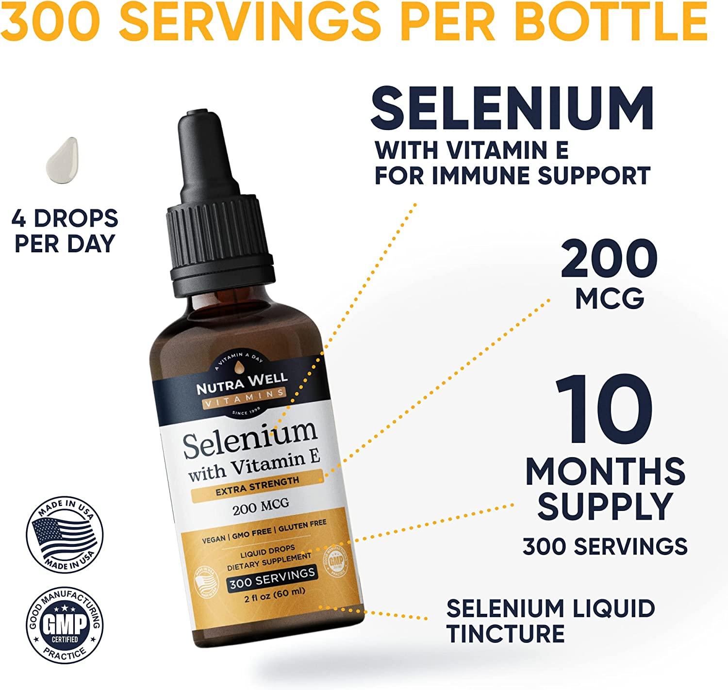 Nutra Well Vitamins Selenium 200mcg 300 Servings Liquid Selenium