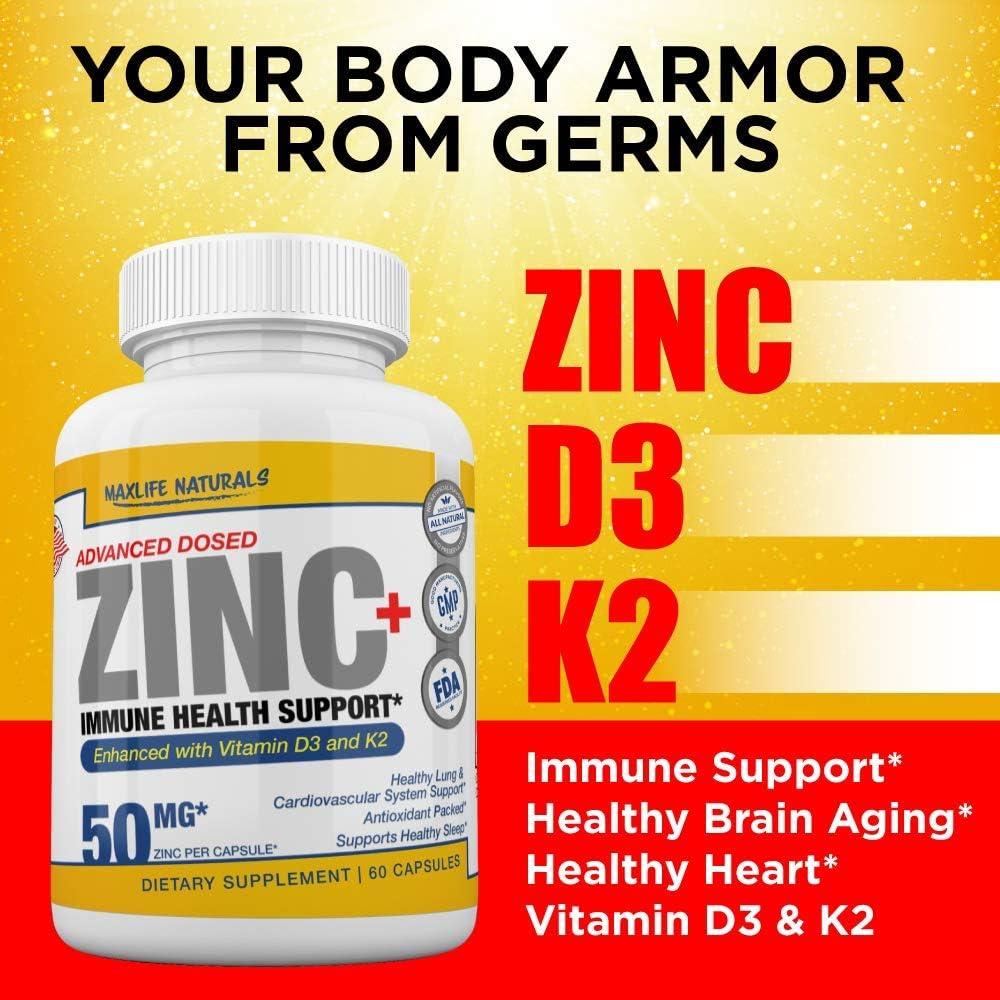 Zinc Picolinate 50mg with Vitamin K2 MK7 + Vitamin D3 5000 IU Zinc