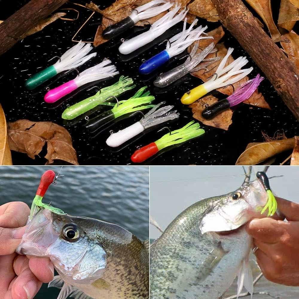 Tube Bait Crappie Lures Tube Jigs Heads Panfish Kit Crappie Bait Fishing  Lure Gear Small Soft Plastic Worm Baits for Freshwater Pan Fish Trout  Tackle