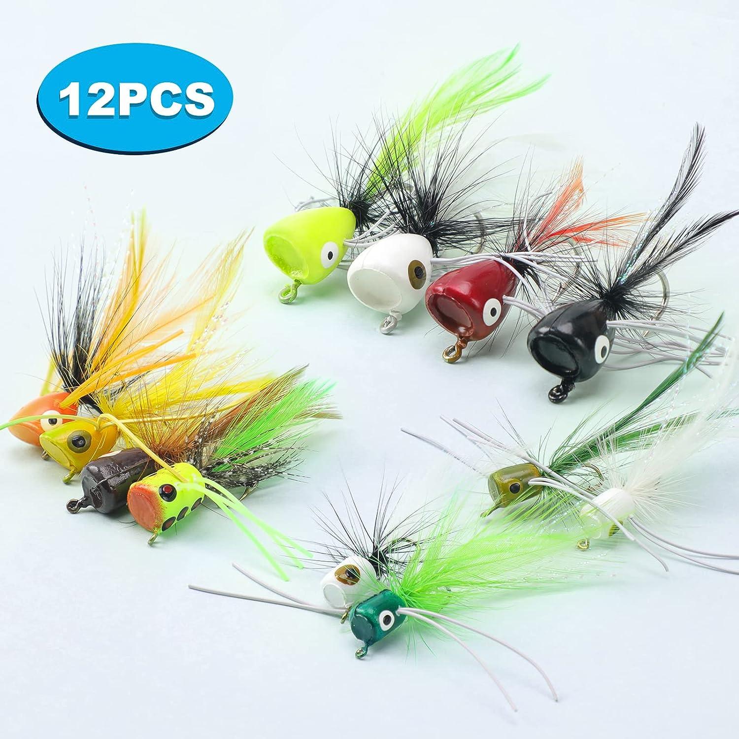 Ansnbo 12PCS Fly Fishing Popper Flies, Fly Popper Lures Bass Panfish  Bluegill Crappie Popping Bug Sunfish Trout Salmon Poppers Flys Kit for Fly  Fishing