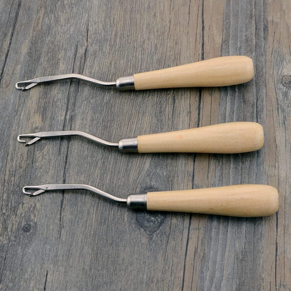 3pcs Latch Hook Set,Wooden Bent Latch Hook Knitting Tool Needle Crochet Hook  with Wood Handle for Braid Hair Scarf Carpet Crafts