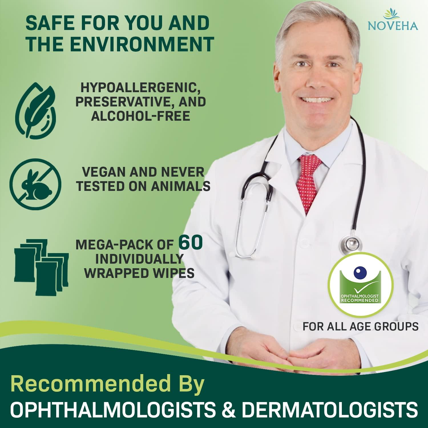 NOVEHA Demodex Eyelid & Lash Wipes Box Of 60 Individually Wrapped