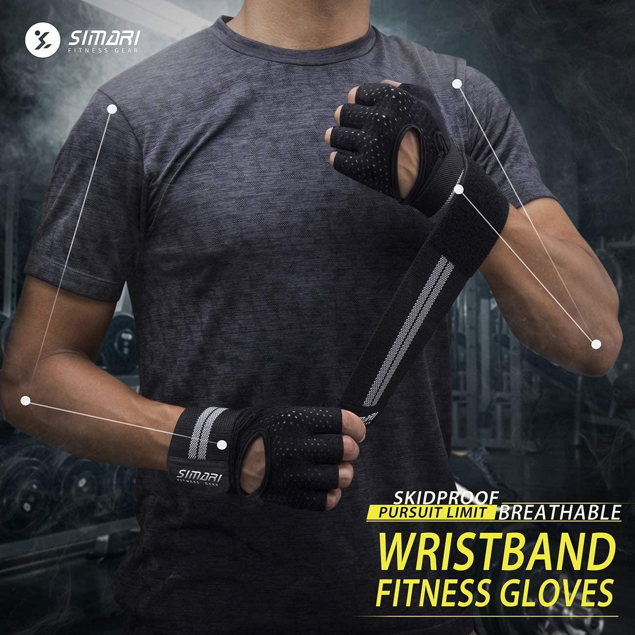 SIMARI Workout Gloves with Wrist Wraps Support Full Palm Protection for Weightlifting and Fitness Ashy Black Large