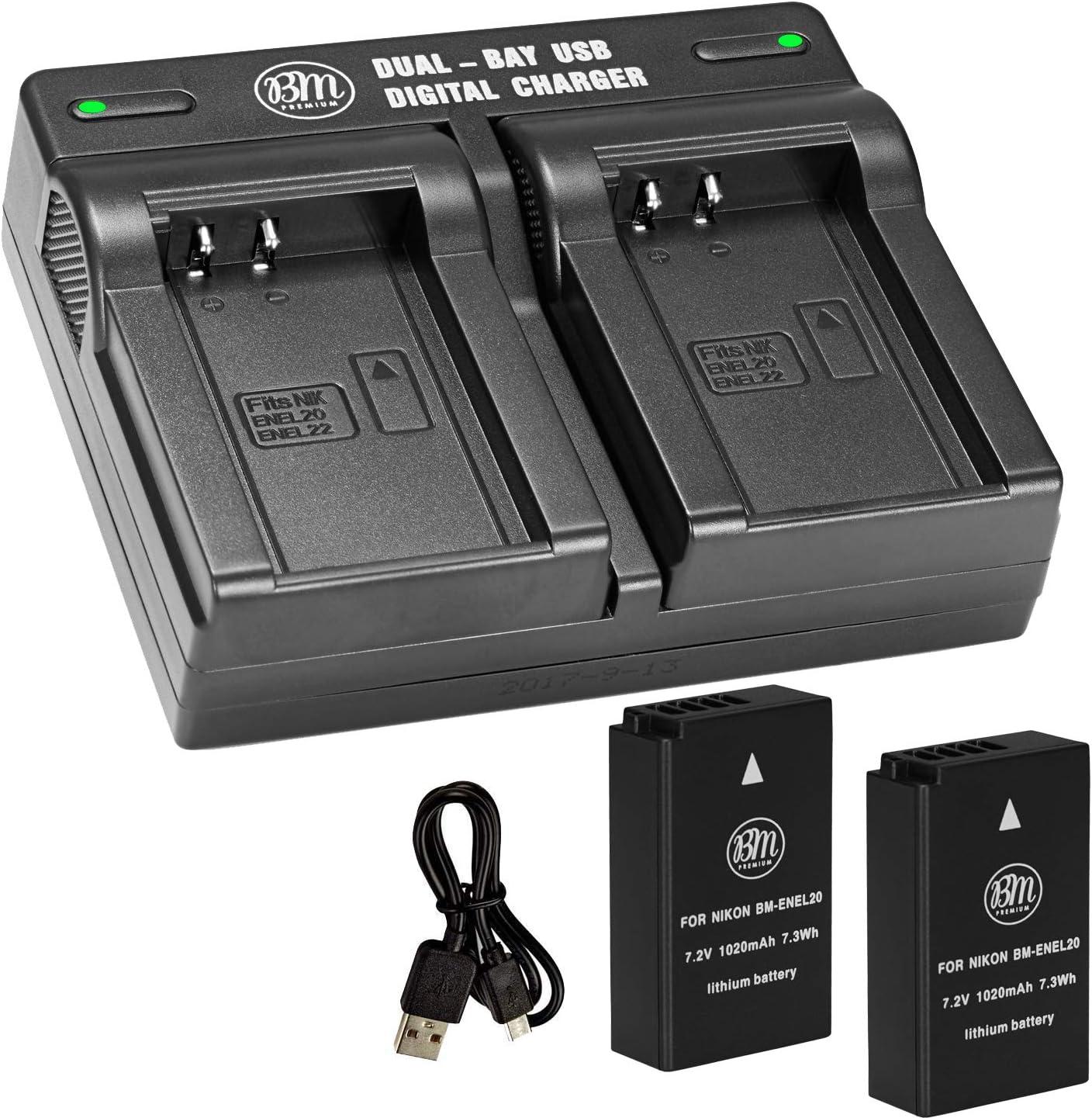 BM Premium Pack of 2 ENEL20, ENEL20a Batteries and USB Dual Battery