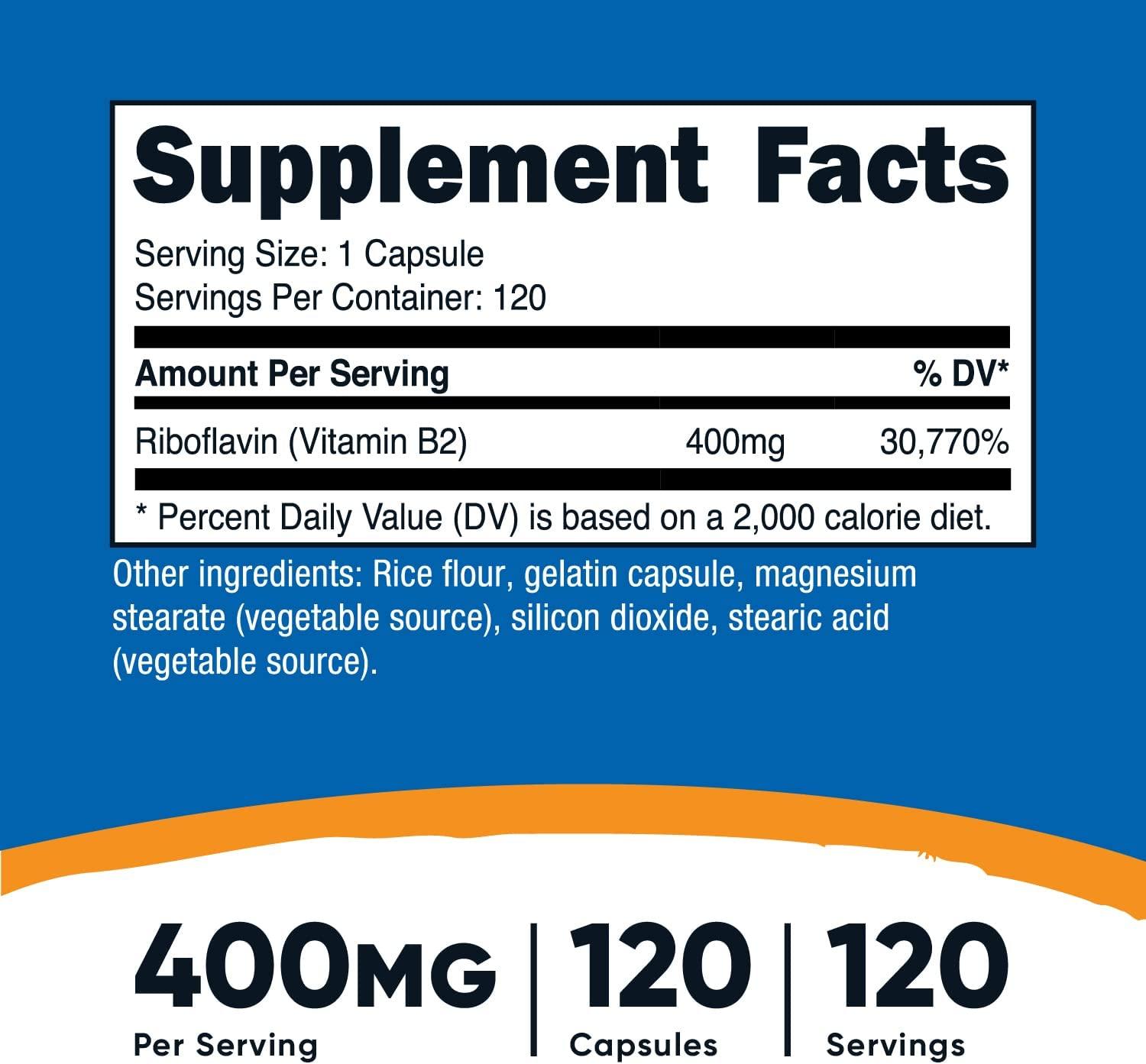 Nutricost Vitamin B2 400mg 120 Capsules Pack of 2