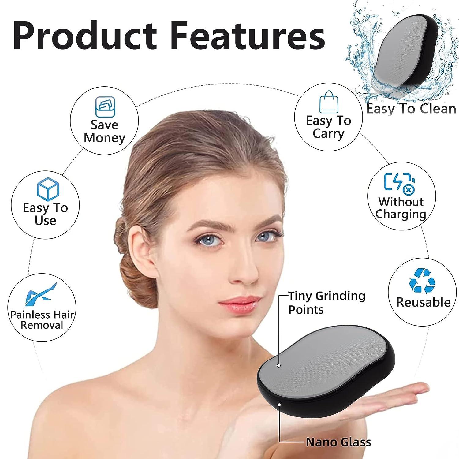 Crystal Hair Eraser For Women And Men, Magic Painless Hair Remover Skin Exfoliator  Tool, Washable Nano Hair Removal For Arms Legs Back Body Any Part (