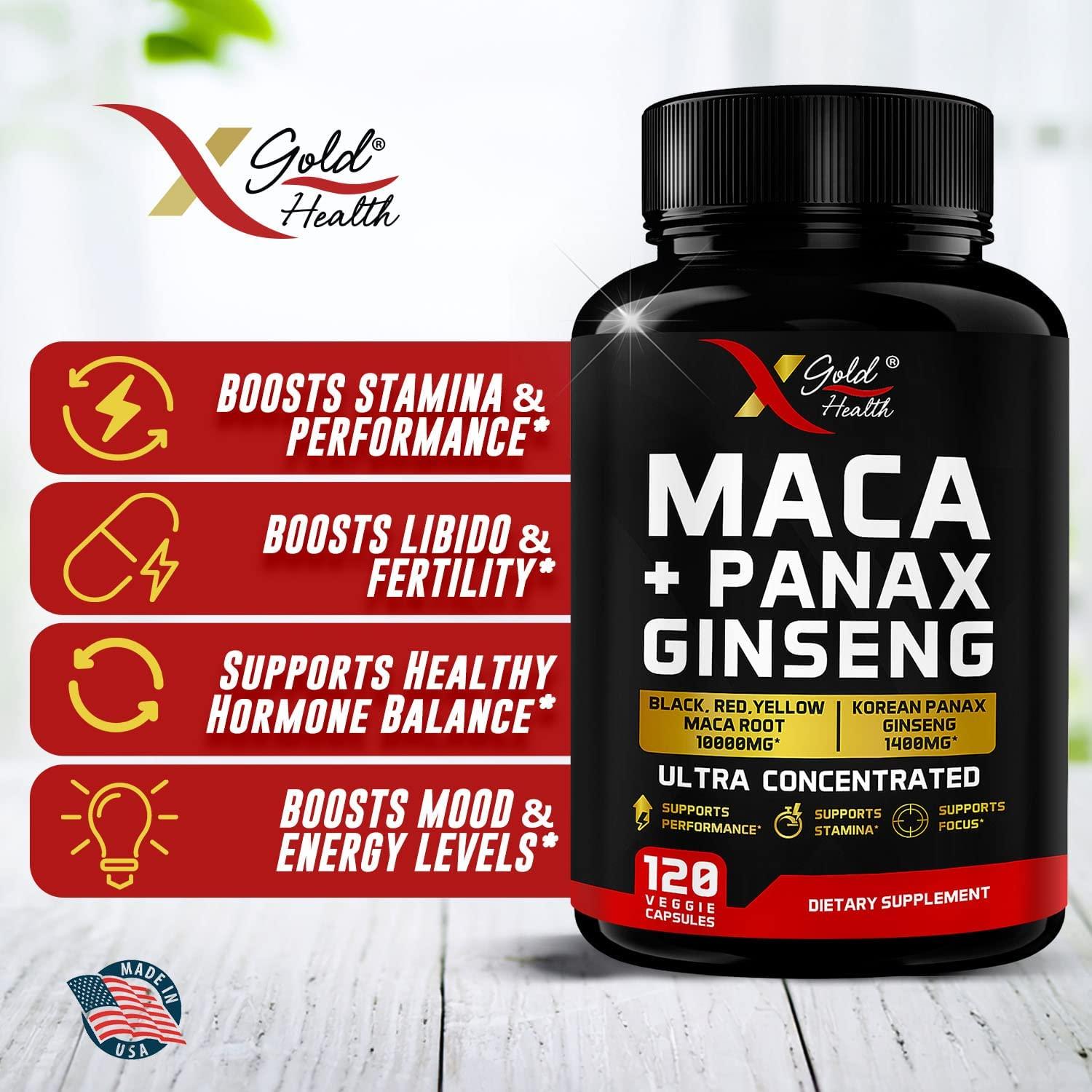 Maca Root Capsules 10,000mg + Korean Panax Ginseng 1,400mg 20x