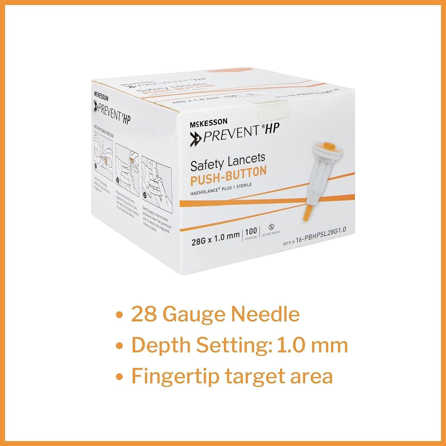 McKesson Prevent HP Safety Lancets Sterile PushButton 25 Gauge Needle