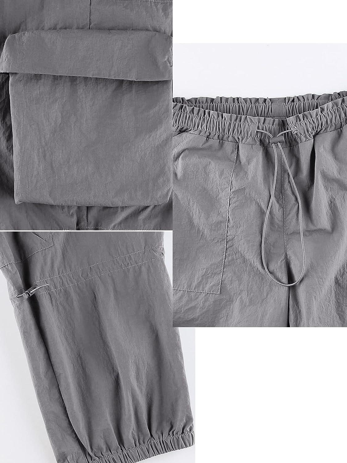 Women's Baggy Cargo Pants Drawstring Elastic Waist Ruched Hiking Pants  Parachute Pants for Women Hippie Lounge Pant A Grey Small