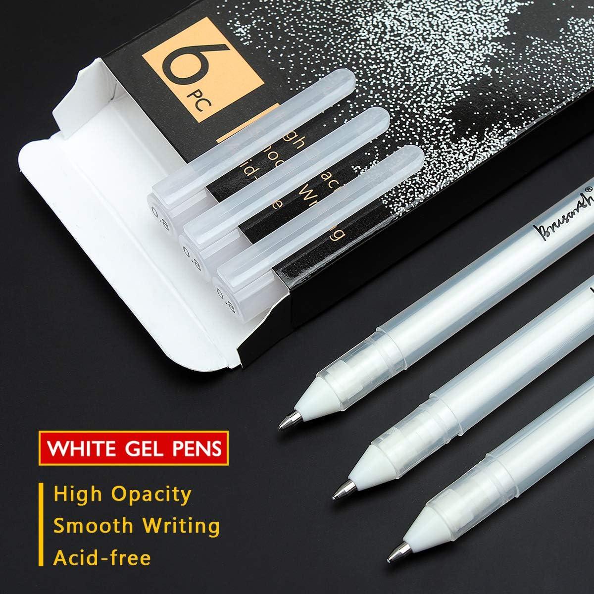 White Gel Pen Set - 0.8 mm Extra Fine Point Pens Gel Ink Pens for Black  Paper Drawing, Sketching, Illustration, Card Making, Bullet Journaling,  Pack of 6 : : Stationery & Office Supplies