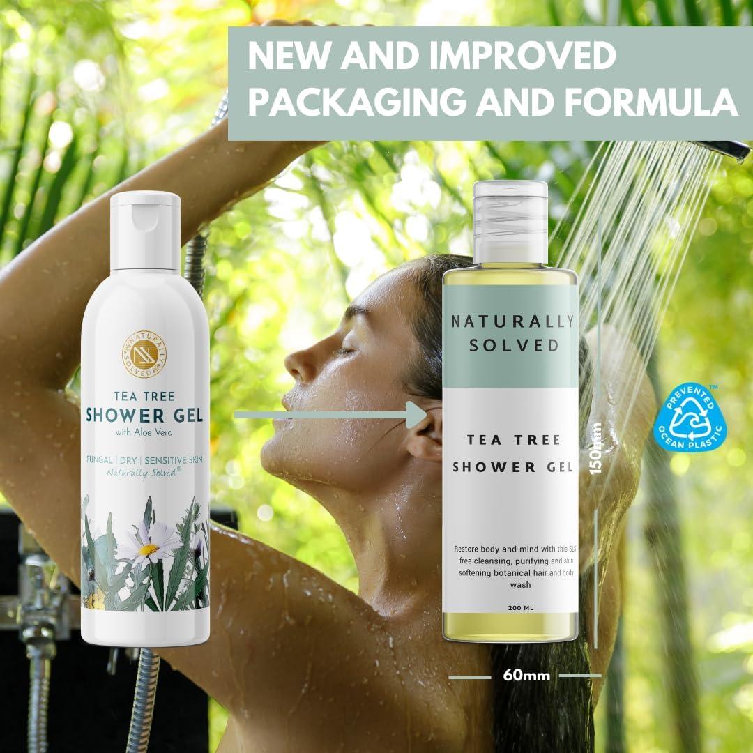 Tea Tree shower Gel (200ml) by Naturally Solved. Anti Fungal Shower Gel
