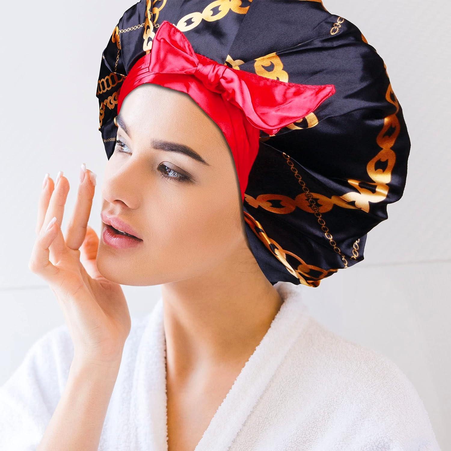Large Extra Large Adjustable Tie Satin Bonnet Sleep Cap with
