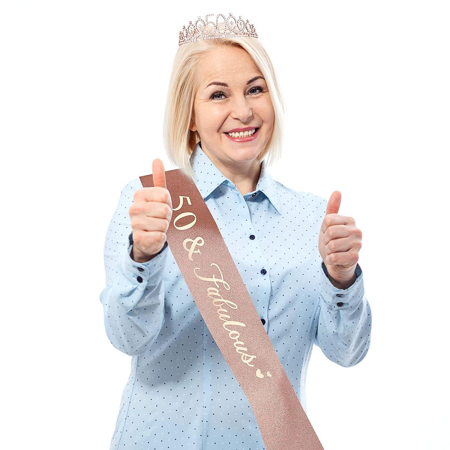 WLLHYF 50th Birthday Queen Sash 50th Rhinestone Tiara Set Birthday