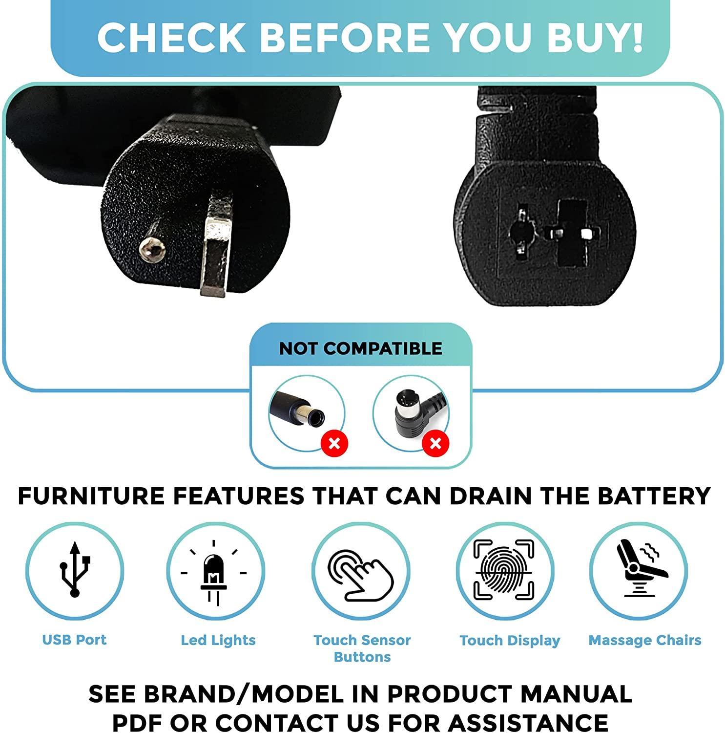 Universal Battery Pack for Reclining Furniture with LCD Display Wireless 2500mAh Rechargeable