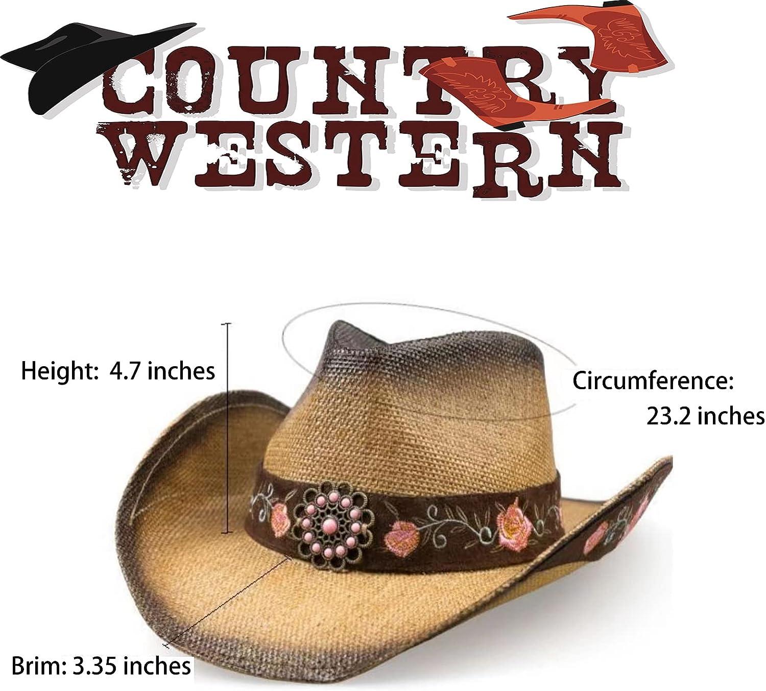 Cowboy Hats for Women, Brown Cowgirl Hats Classic Straw Western