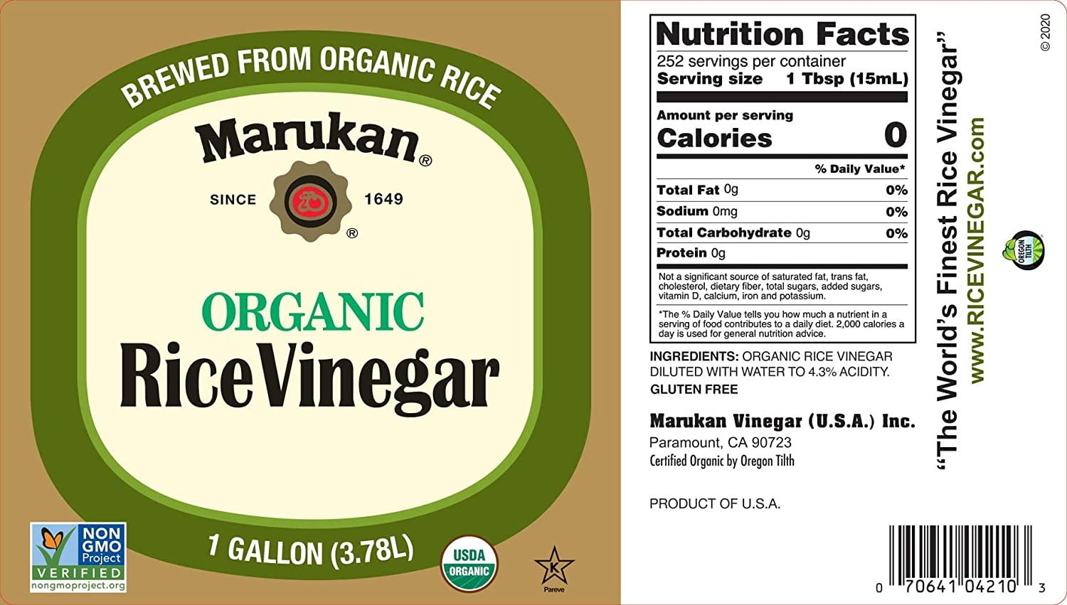 Marukan Organic Rice Vinegar, Unseasoned, 1 Gallon