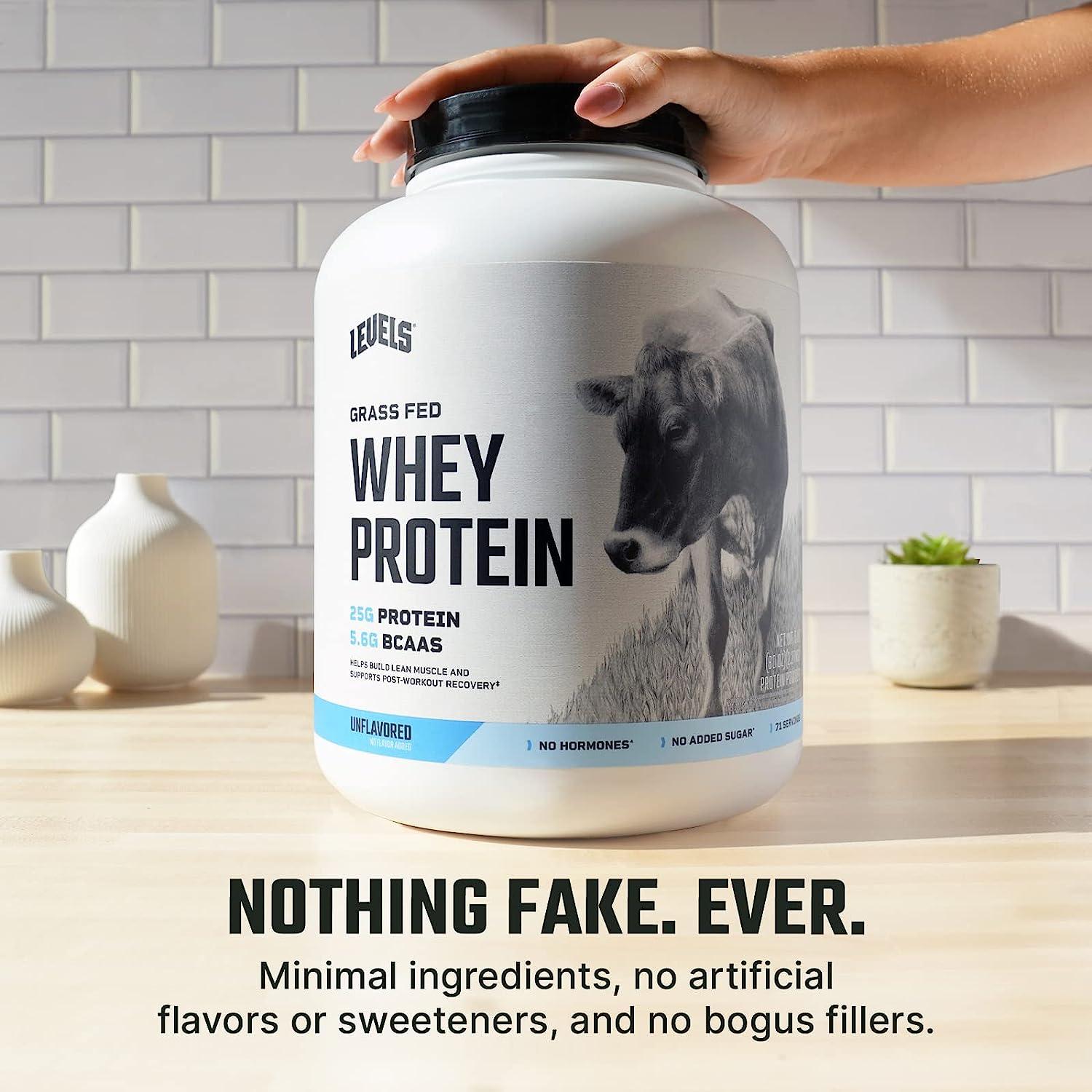 Levels Grass Fed 100 Whey Protein 5LB Unflavored, No Hormones, 5
