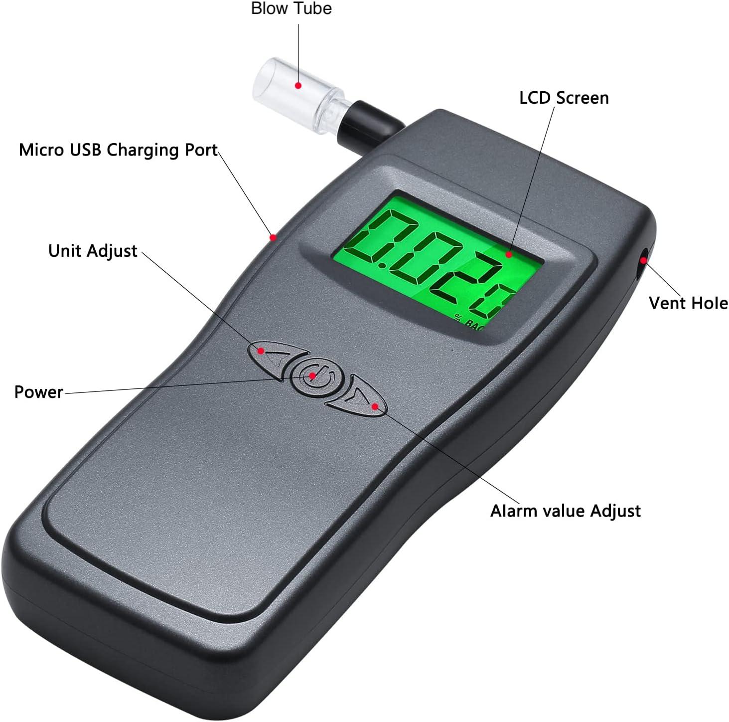 Breathalyzer Professional Alcohol Tester by BELLADDY INC USB Rechargeable  Portable, Comes with 10 Mouthpieces, EK923