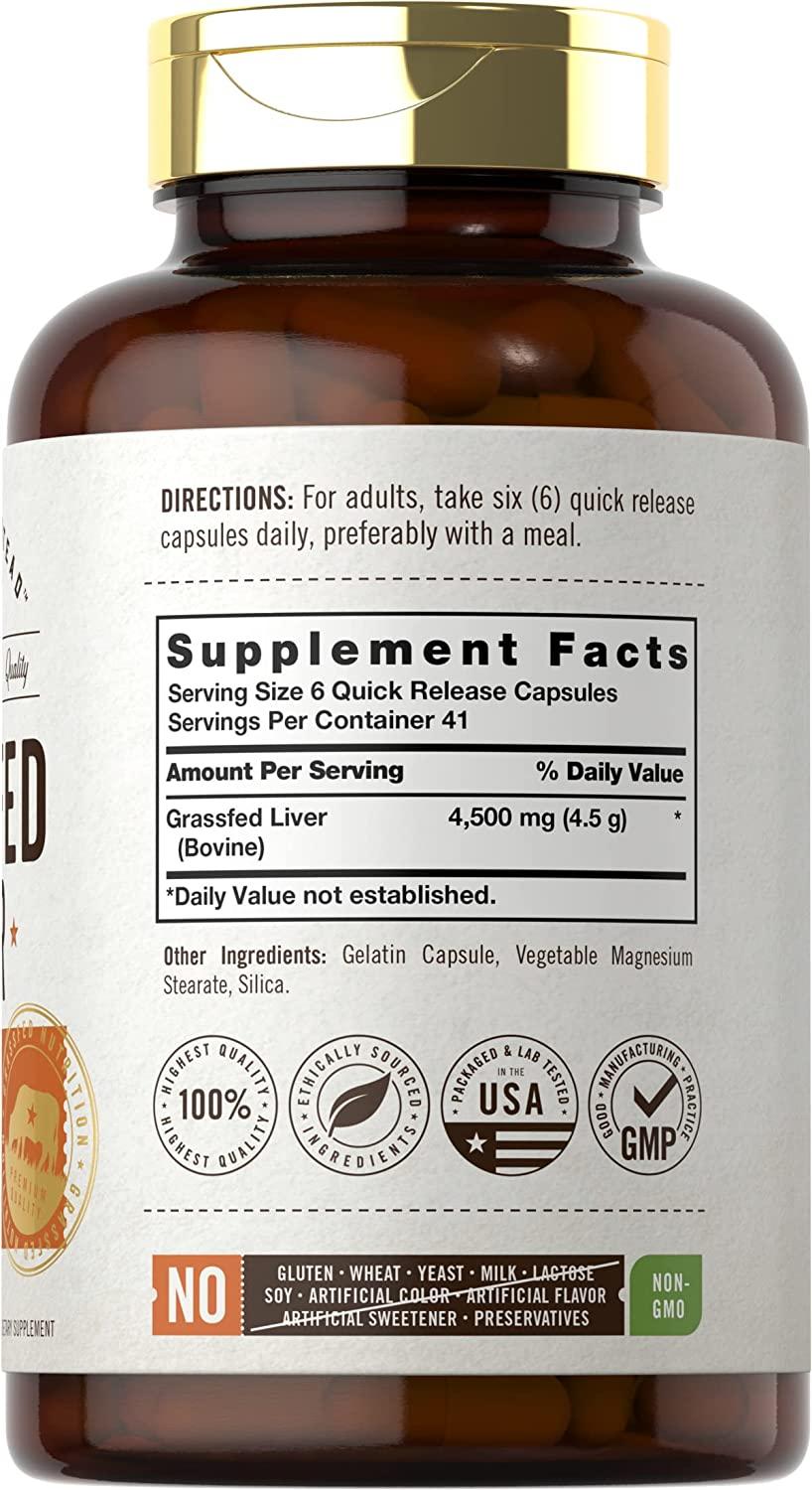 Herbage Farmstead Grassfed Beef Liver Capsules 4500mg 250 Count Non