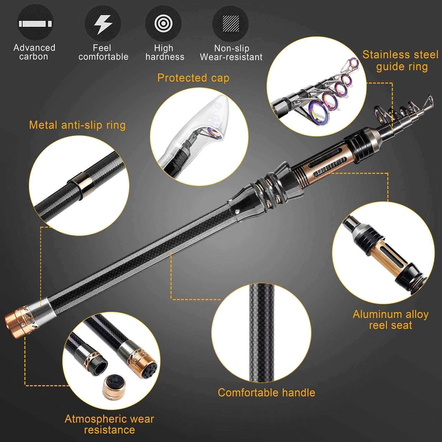 BlueFire Fishing Rod Kit, Carbon Fiber Telescopic Fishing Pole and