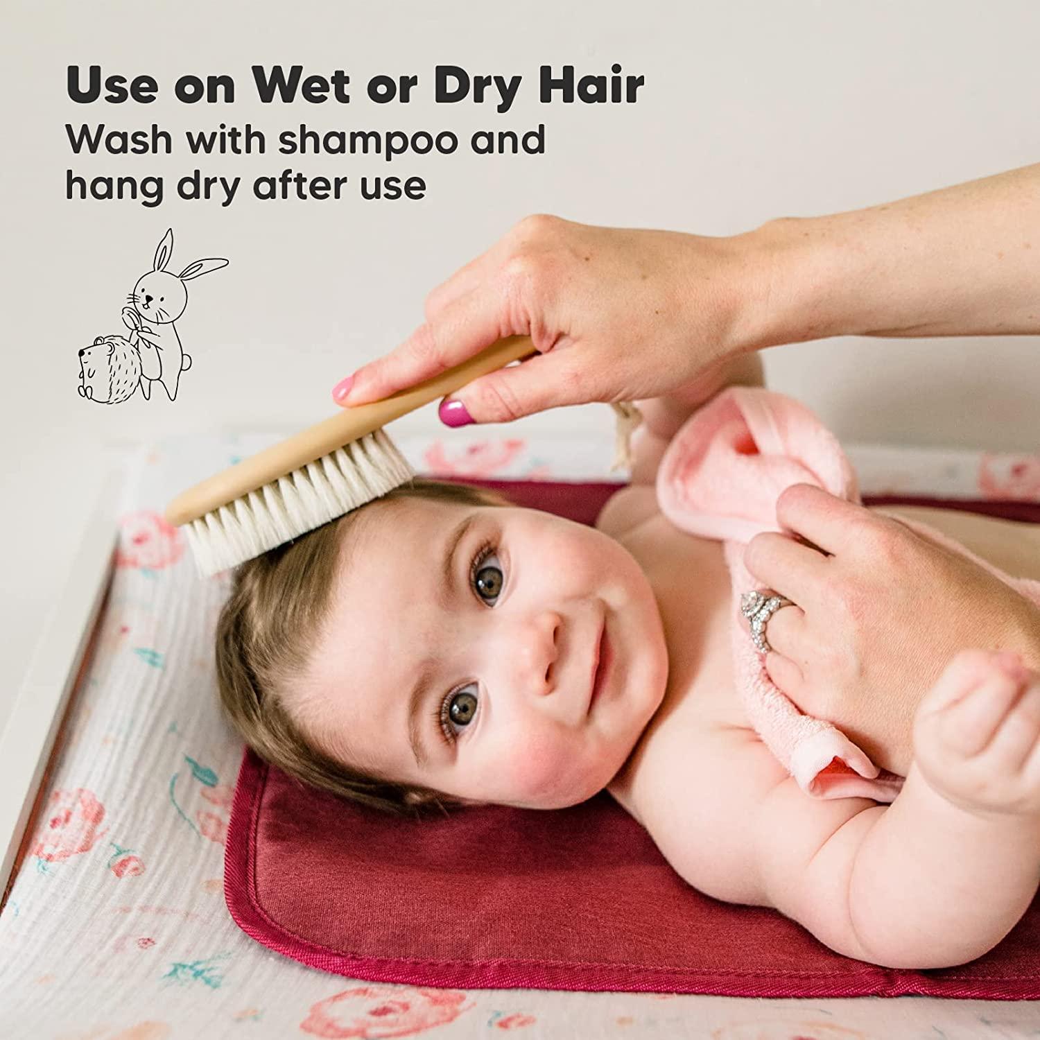 Baby Hair Brush Baby Brush with Soft Goat Bristles Cradle Cap Brush