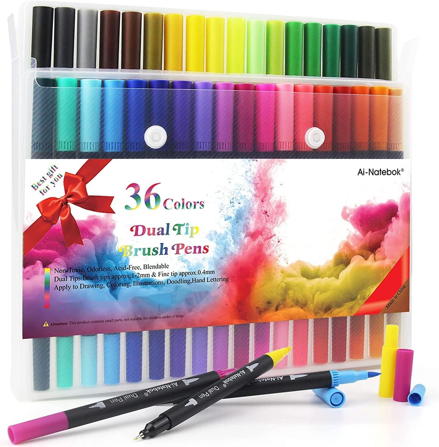Dual Markers Brush Pens, 36 Fine Point Art Marker, Double Tip Colored Pen  for Adult Coloring Hand Lettering Writing Planner