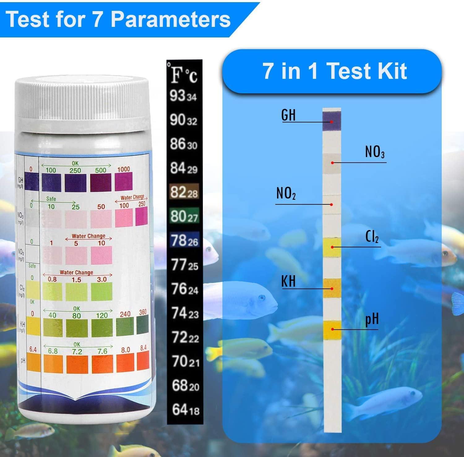 Qpets 50pcs Water PH Testing Strips,7 in 1 Water Qulity Test Strips Aq