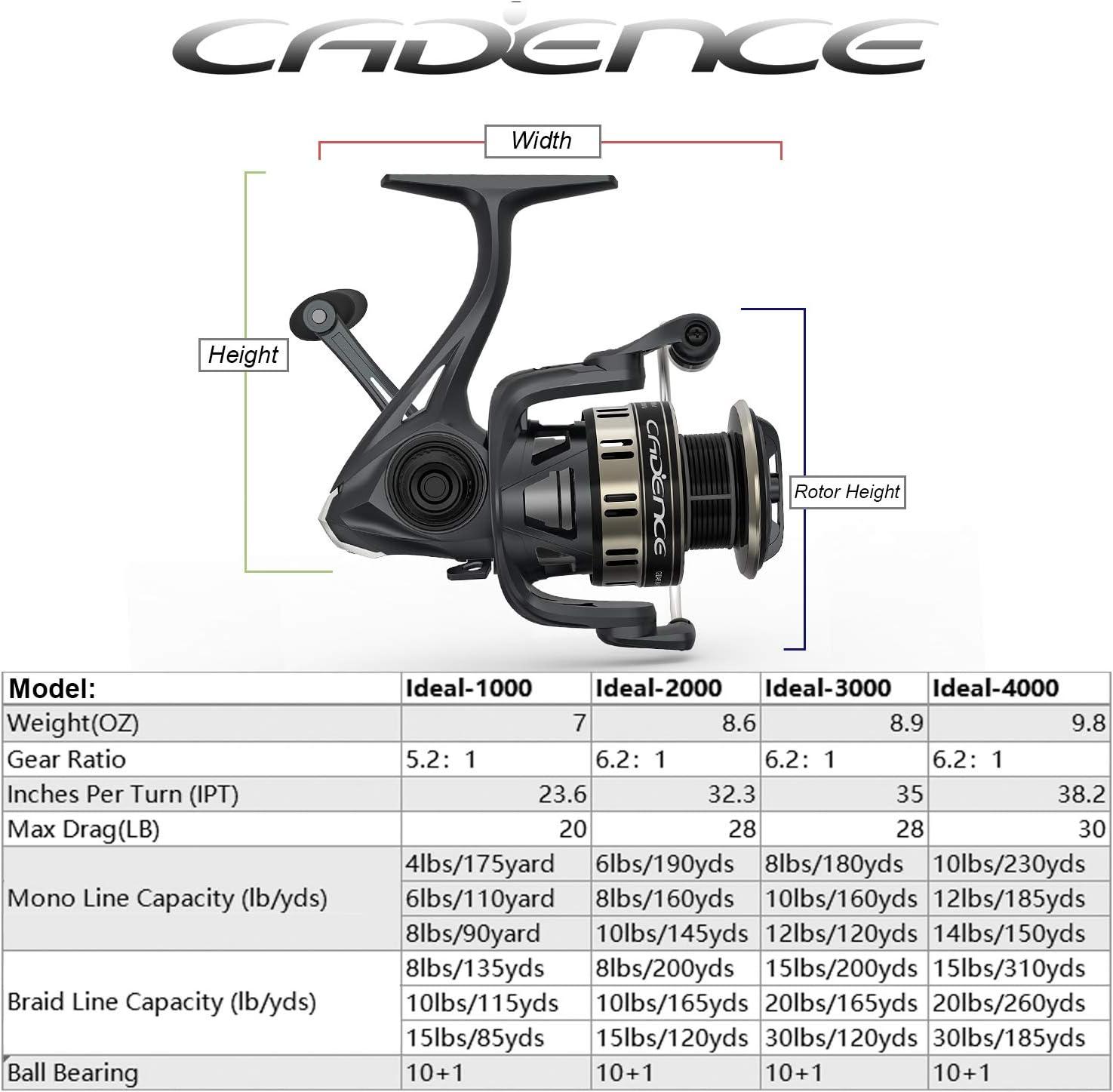 Cadence Ideal Spinning Reel, Super Smooth Fishing Reels with 10 +
