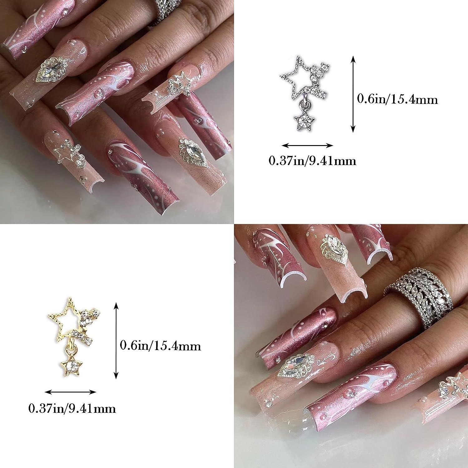 Baoximong 20 PCS Nail Art Charms Star Nail Charms for Acrylic Nails 3D  Shiny Nail Art Supplies Gold Silver Nail Gems Crystals Jewelry Design Nail