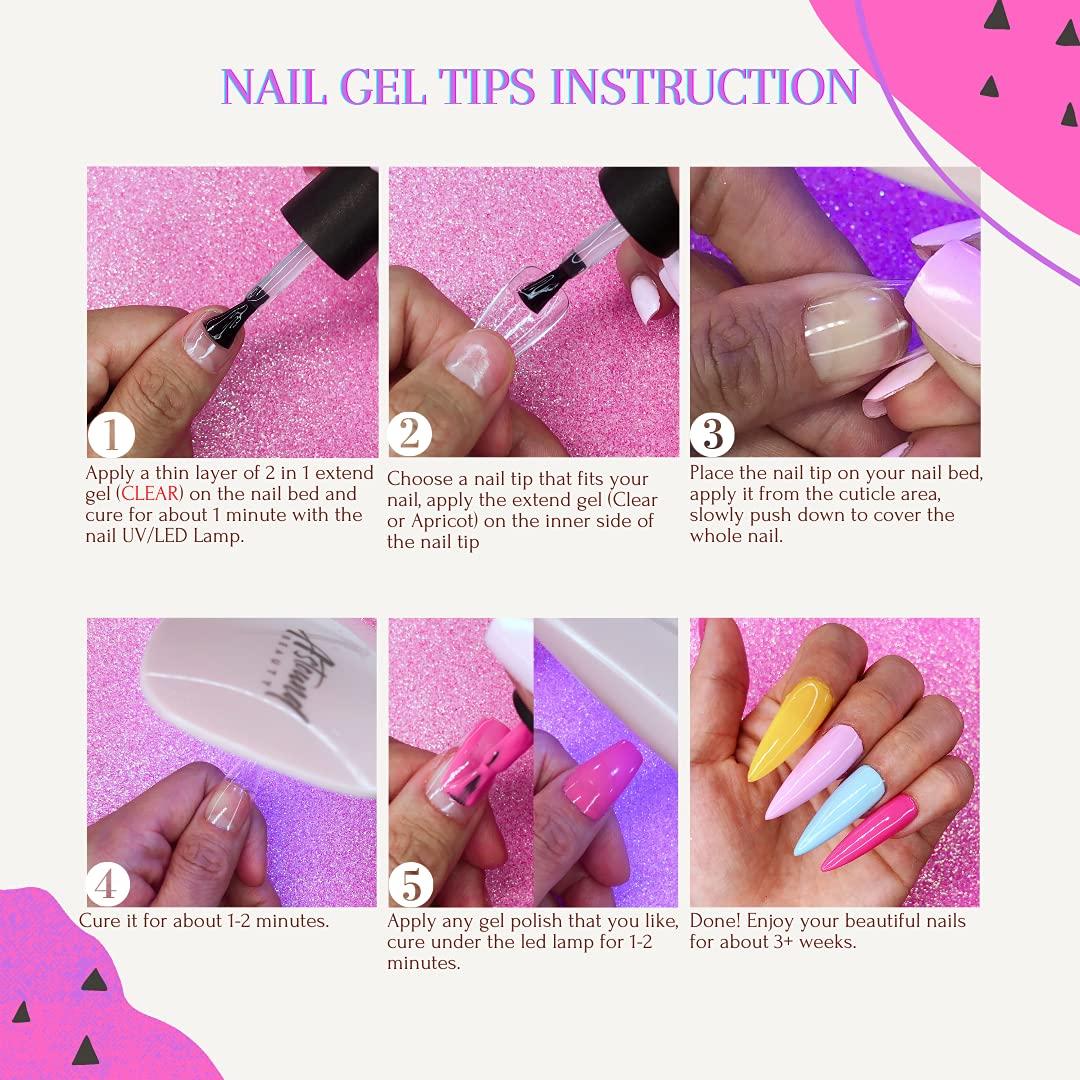 Gel X Nail Kit - 2 in 1 Nail Glue and Base Coat with Clear and Apricot  Color, 500Pcs Coffin Nail Tips and UV Lamp - All-in-One Gel Nail Kit