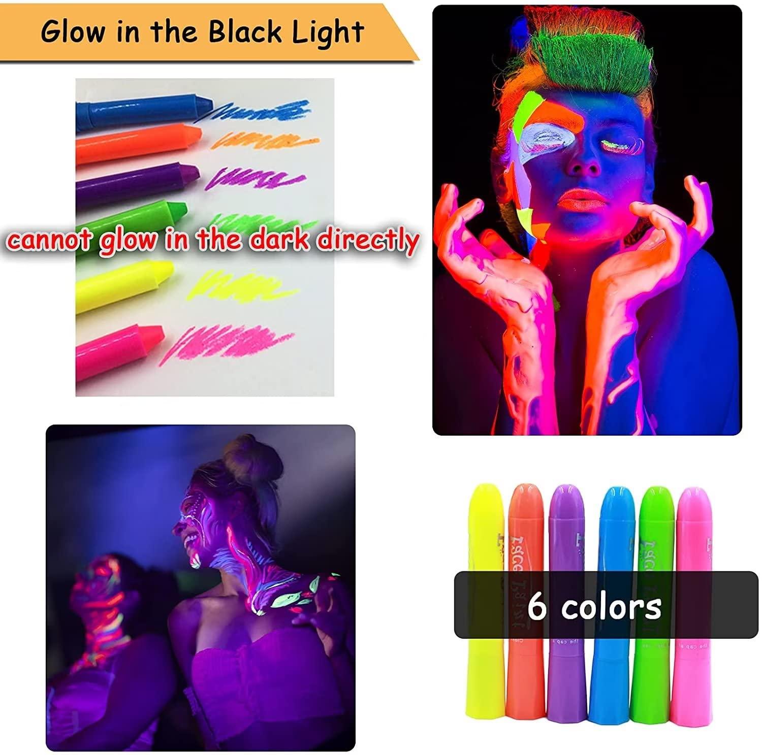 6 Pcs Glow in The Black Light Body Face Paint, UV Crayons Kit