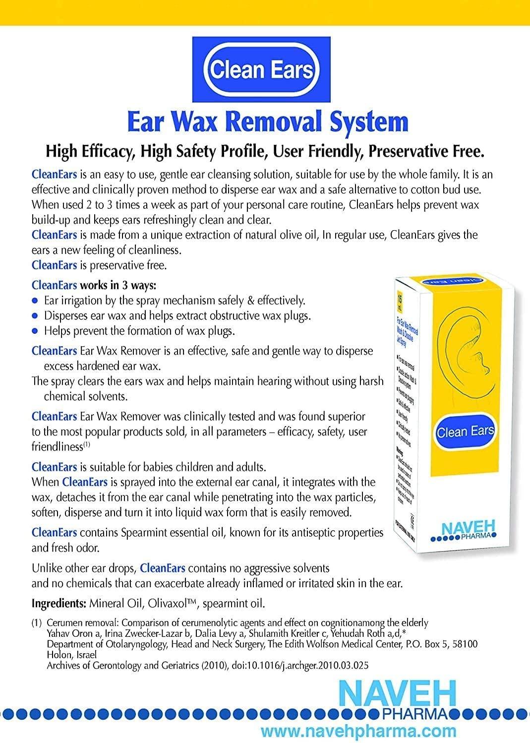 Naveh Pharma CleanEars Earwax Removal Spray AllNatural Patented