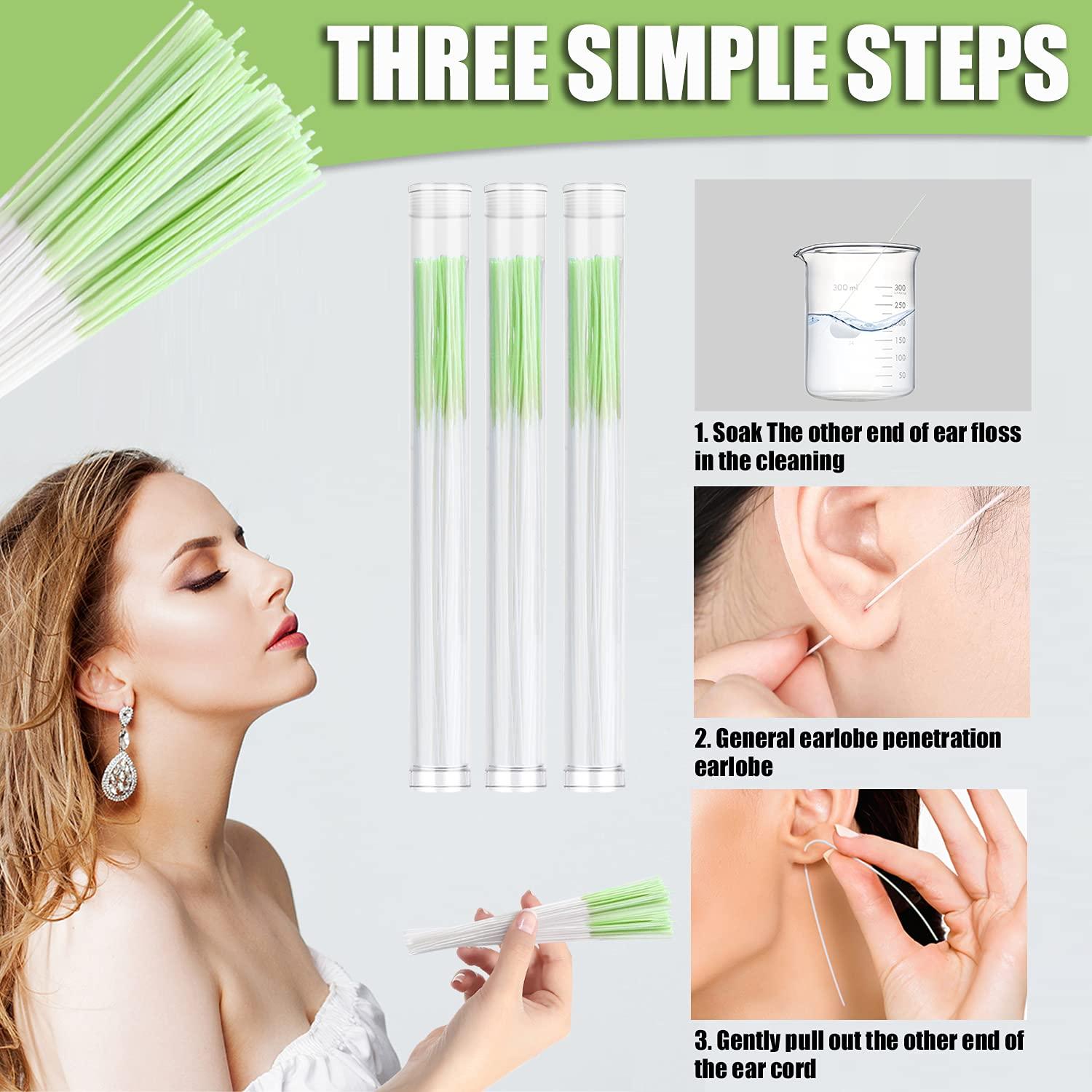 Bedrift Dekan Sult 300PCS Disposable Ear Floss for Ear Hole Piercing Aftercare, Flexible  Earrings Hole Cleaner, Piercied Ears Cleaning Line, Gentle Ear Flossing  with Rose Fragrance, Odor Removal