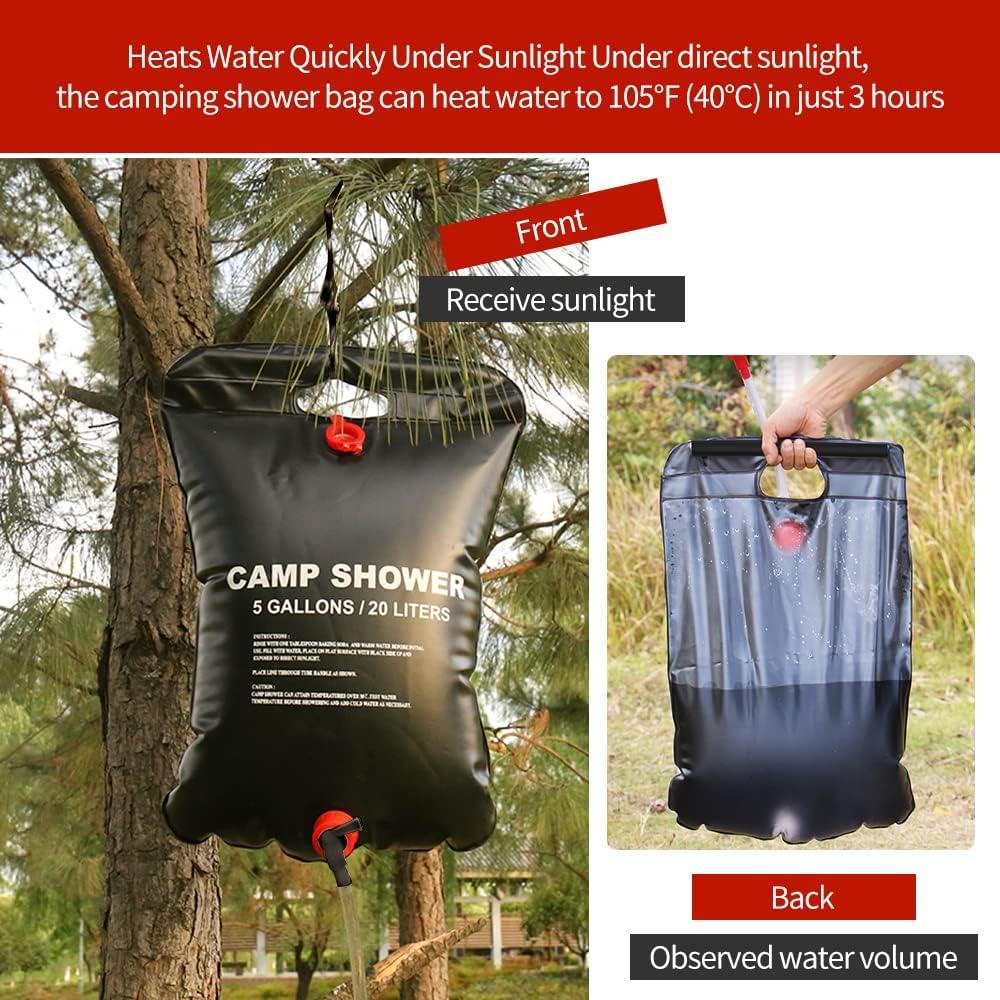 Solar Shower Bag Portable Shower for Camping Heating Camping Shower Bag 5 Gallons/20L Hot Water Bags for Camping Beach Swimming Outdoor Traveling