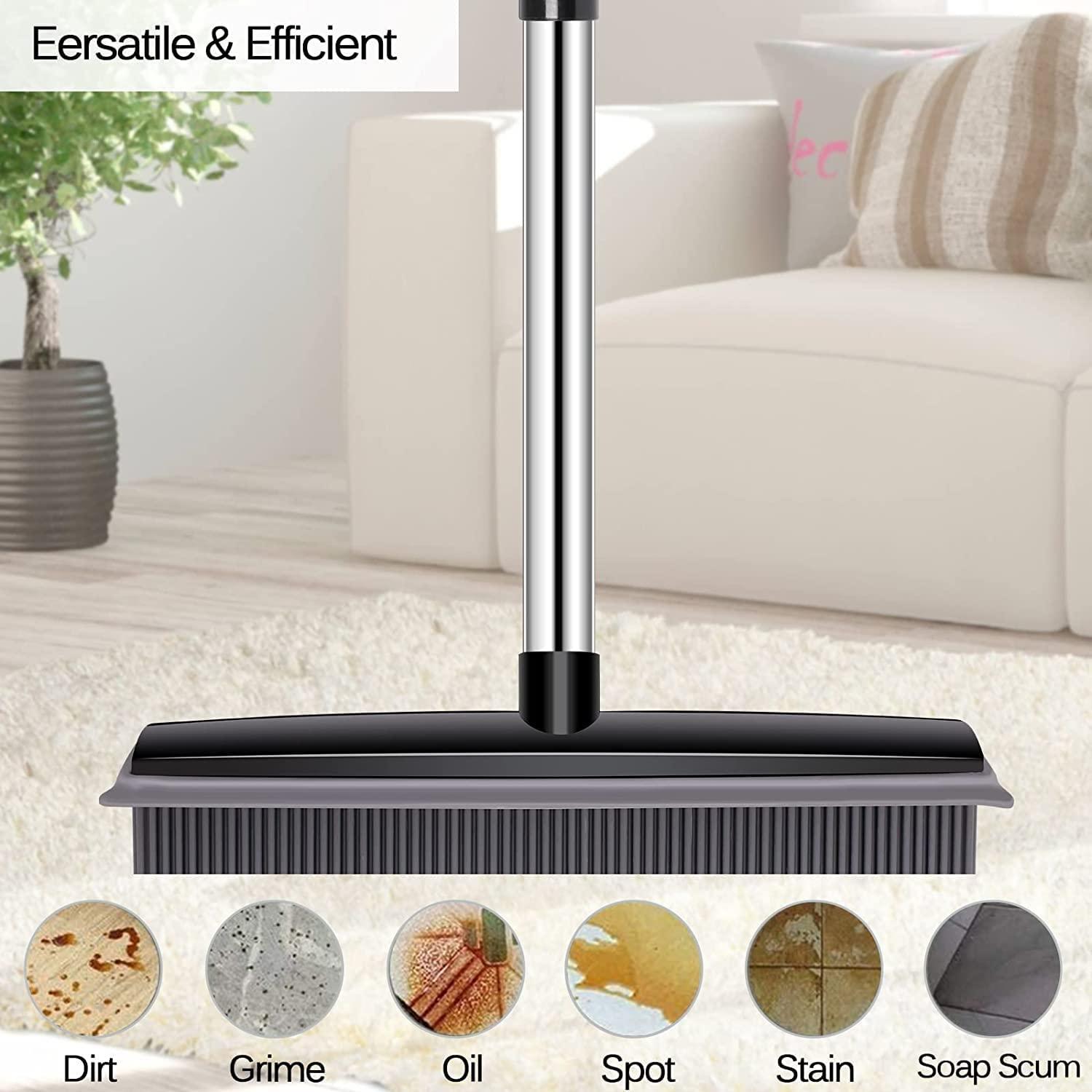 Pet Hair Remover Rubber Broom with Squeegee 59 inches Adjustable Carpet