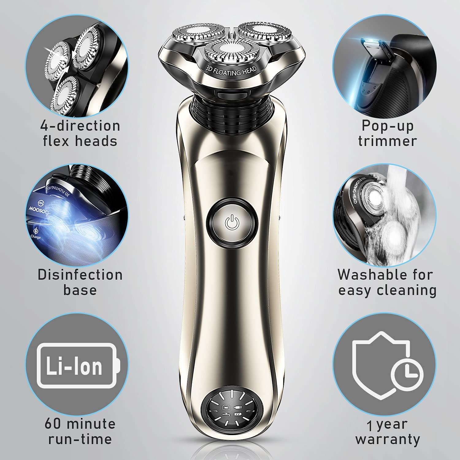 Electric Shaver for Men, Cordless Wet/Dry Electric Razor with Clean