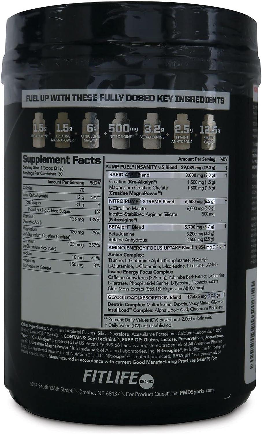 PMD Sports Ultra Pump Fuel Insanity Pre Workout Drink Mix for Energy